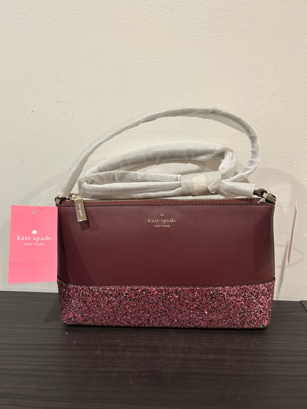 Kate Spade Flash Glitter Crossbody Bag in Cherrywood NWT
